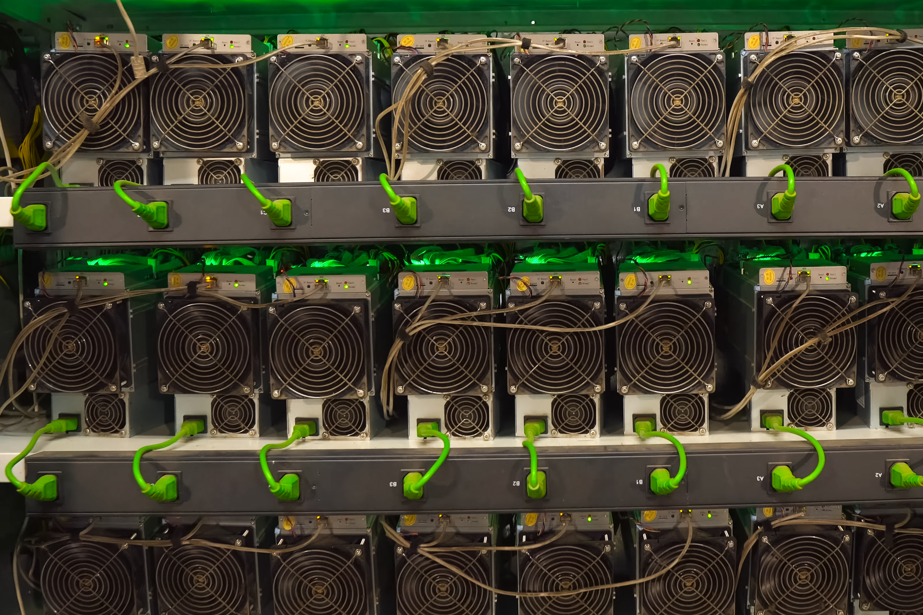 A mining farm, video cards and asiki mining farm.